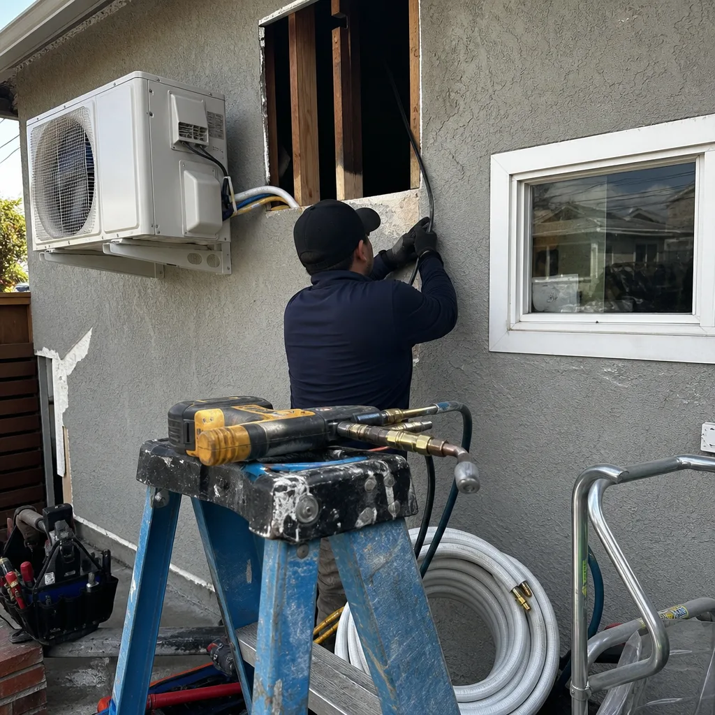 Technician performing professional garage conversion ADU construction work