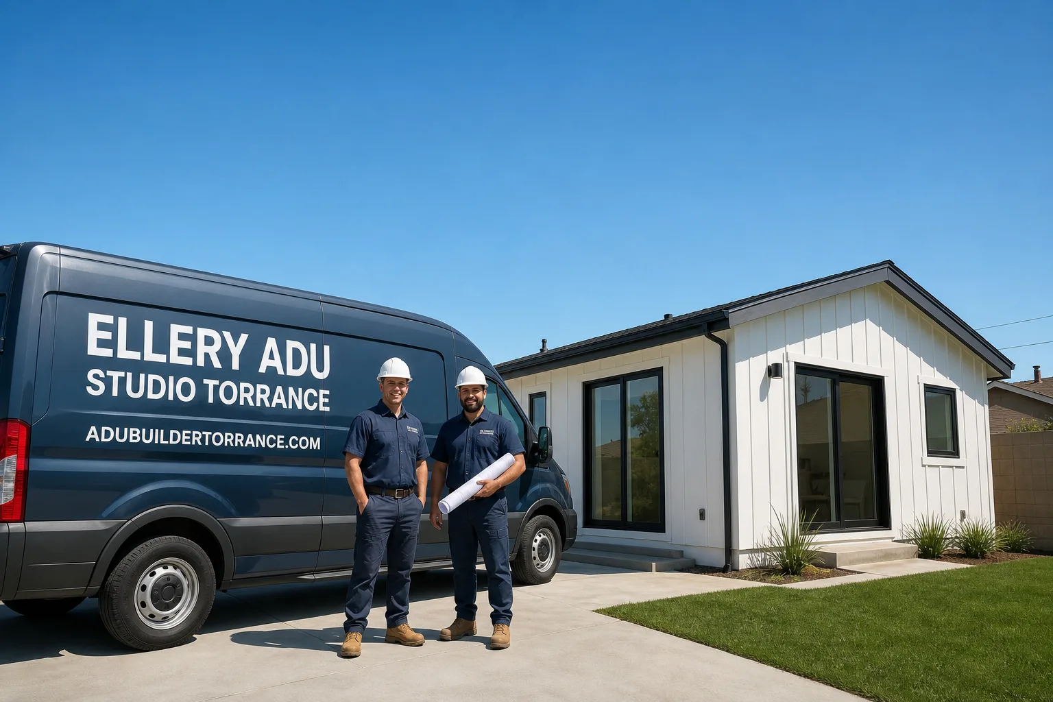 Ellery ADU Studio Torrance adu service vehicle and crew in Torrance, CA
